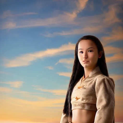 Image similar to photo, real life katara from avatar, beach, sand 7 2 8 4 5 intrinsic details, highly artistic, volumetric lighting