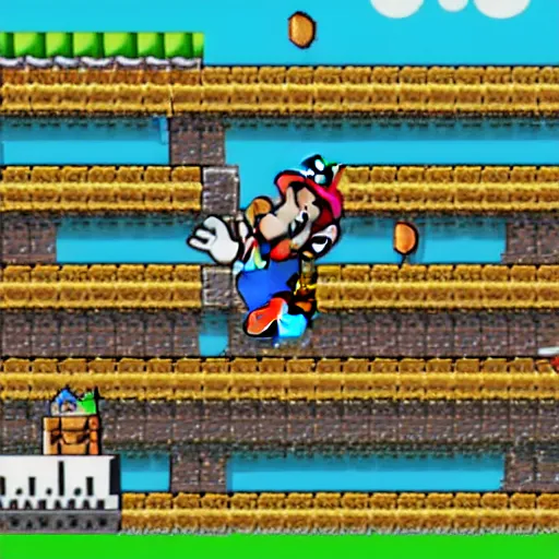 Image similar to screenshots from a Super Mario Bros videogame from another timeline in the multiverse