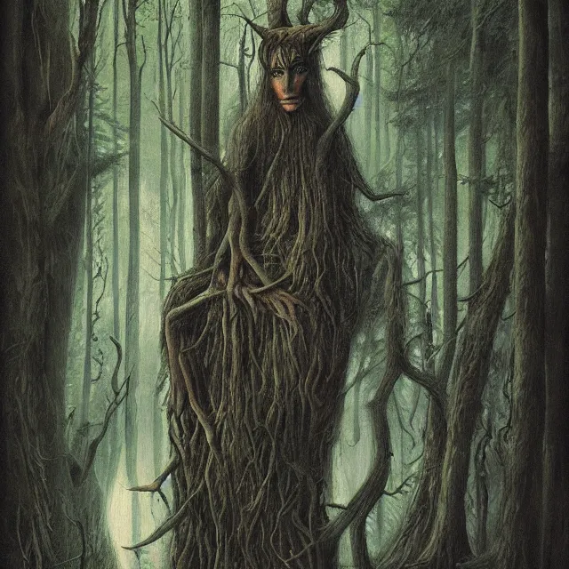Prompt: a painting of a spirit from the forest by johfra bosschart, dark fantasy art, high detail, trending on artstation