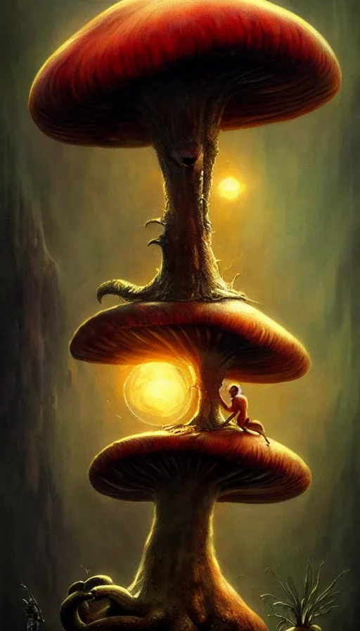 Image similar to exquisite imaginative imposing weird creature movie poster art humanoid hype realistic mushroom movie art by : : weta studio tom bagshaw james jean frank frazetta