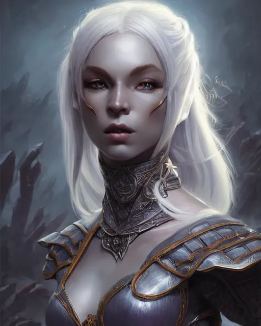 Image similar to dark elf princess, highly detailed, d & d, fantasy, highly detailed, digital painting, trending on artstation, concept art, sharp focus, illustration, global illumination, shaded, art by artgerm and greg rutkowski and fuji choko and viktoria gavrilenko and hoang lap