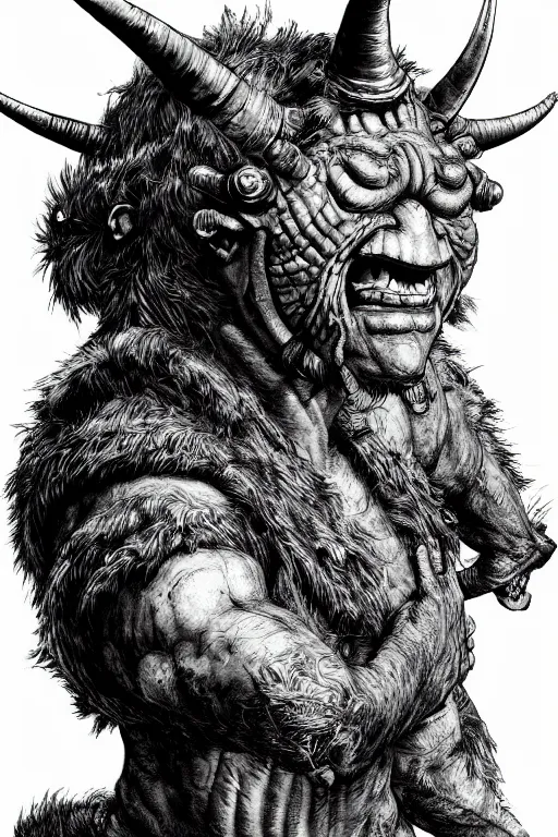 Image similar to hunched troll with a horn on his head, fantasy, highly detailed, digital art, sharp focus, trending on art station, kentaro miura manga art style