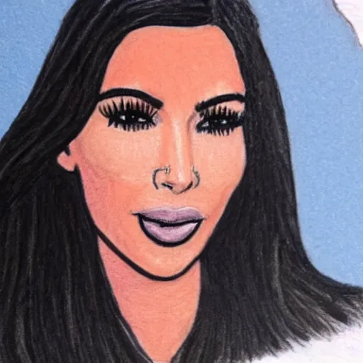 Image similar to Kim Kardashian picture poorly drawn with wax crayon