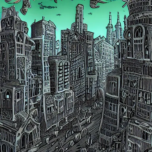 Image similar to a city of skeletons