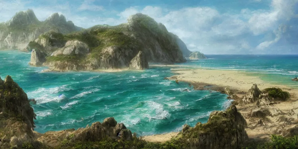 Prompt: The Emerald Coast, matte painting