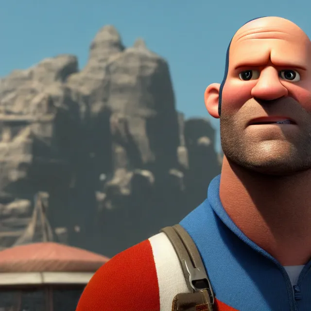 Image similar to jason statham as a pixar disney character from up 2 0 0 9 unreal engine octane render 3 d render photorealistic