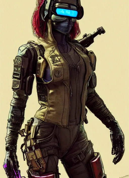 Image similar to cyberpunk mercenary in tactical harness and jumpsuit. portrait by stonehouse and mœbius and will eisner and gil elvgren and pixar. realistic proportions. dystopian. cyberpunk 2 0 7 7, apex, blade runner 2 0 4 9 concept art. cel shading. attractive face. thick lines.