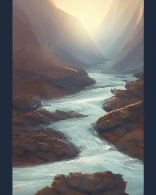 Image similar to mountaintop river flat illustration by charlie bowater trending on artstation