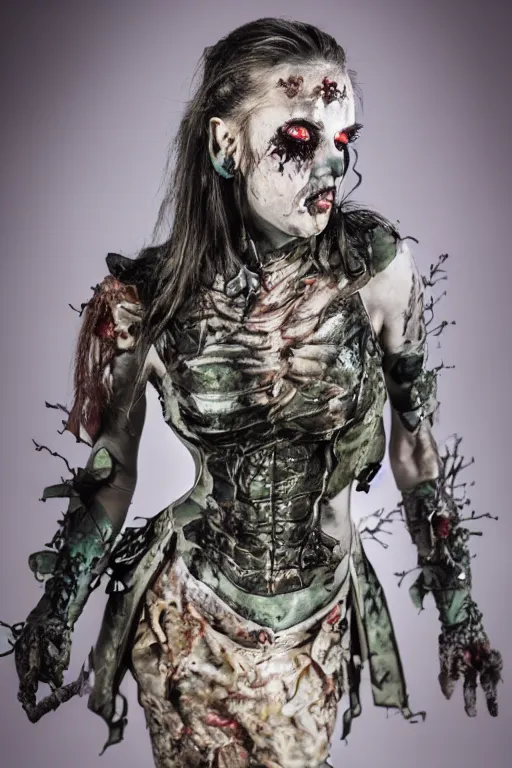 Image similar to photo of beautiful armored zombie by Lindsay Adler