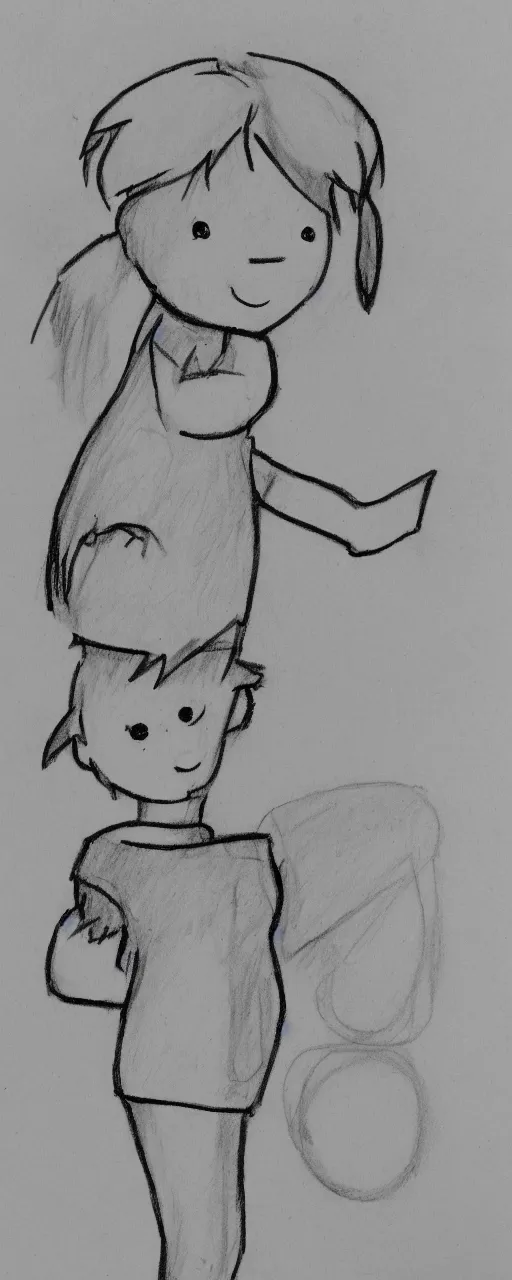 Image similar to a child's simple drawing of a best friend, concept art, sparse layout