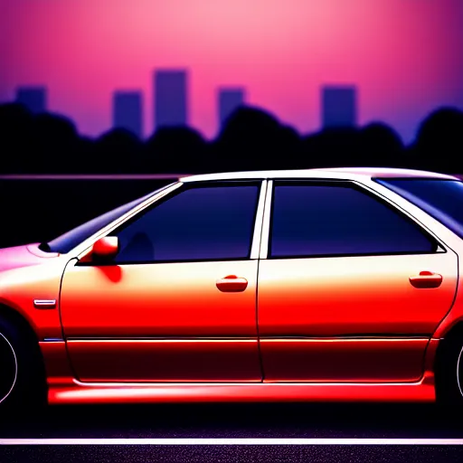 Prompt: a car Toyota JZX100 in middle of road, saitama prefecture, city sunset, cinematic color, photorealistic, highly detailed, bokeh