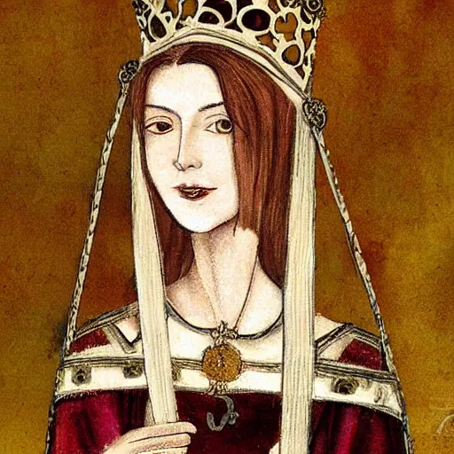 Prompt: beautiful young medieval queen by violet oakley