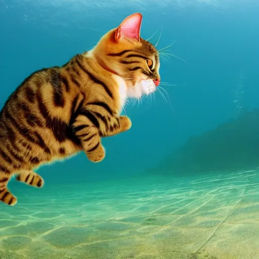 Image similar to Dreamt in `4.87s` for `!dream a cat scuba diving in a huge lake, National Geographic, beautiful masterpiece