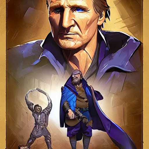 Image similar to Liam Neeson as Burl Gage, Antimage, iconic Character illustration by Wayne Reynolds for Paizo Pathfinder RPG