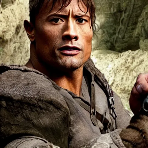 Image similar to Dwayne Johnson as samwise gamgee