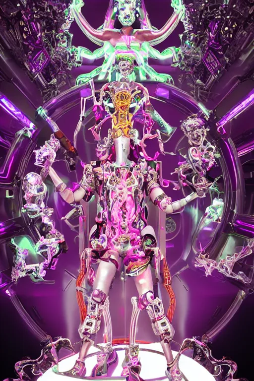 Image similar to full-body rococo and cyberpunk style neon statue of a young attractive Italiano macho dotado e rico android sim roupa reclining con las piernas abertas e la piroca dura, glowing white laser eyes, prince crown of pink gears, diamonds, swirling silver-colored silk fabric. futuristic elements. full-length view. space robots. human skulls. intricate artwork by caravaggio. Trending on artstation, octane render, cinematic lighting from the right, hyper realism, octane render, 8k, depth of field, 3D