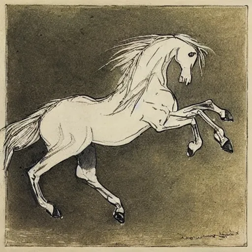 Prompt: a galloping horse, by arthur-rackham