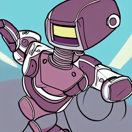 Prompt: digital art of a cartoon robot getting punched in the face from the left side to the right side of the screen