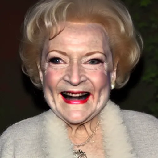 Prompt: trailcam footage of betty white at night