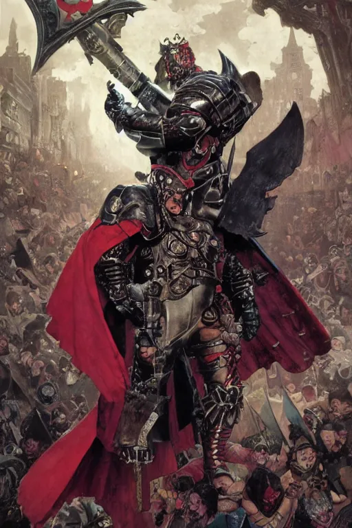 Image similar to huge gunter schlierkamp as demon king wearing cape and black armour, alex ross, jack kirby, sergey kolesov, jason fabok, lawrence alma tadema, norman rockwell, greg staples, rick berry, jeremy mann