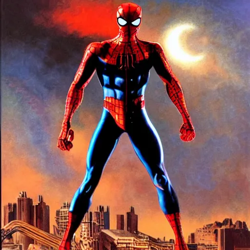 Image similar to The Terminator Spider-Man (1987) by gerald brom, art