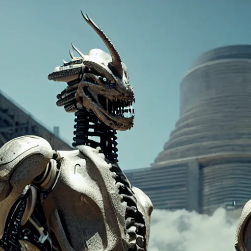 Prompt: cinematic still of westworld, intact si - fi robotic fantasy dragon machine, highly detailed