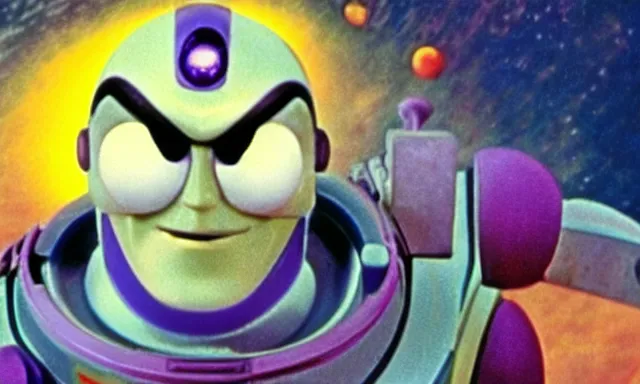 Prompt: full - color cinematic movie still from a 1 9 6 8 science - fiction film by stanley kubrickstarring buzz lightyear in a space - station. detailed facial - features ; epic ; artistic ; oscar - winning.