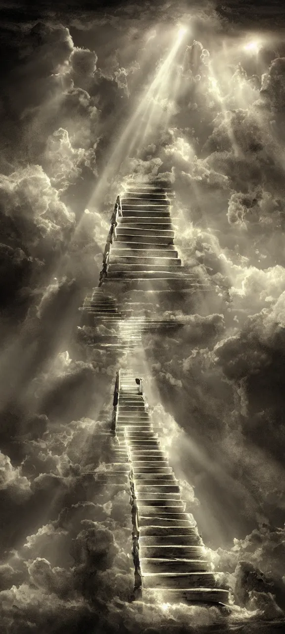 Image similar to stairway ladder to heaven many angels ascending atmospheric epic rays concept art