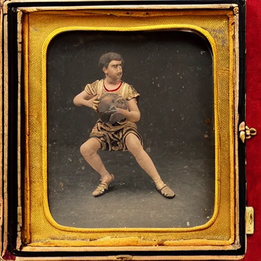 Image similar to Daguerreotype of a Byzantine warrior playing basketball