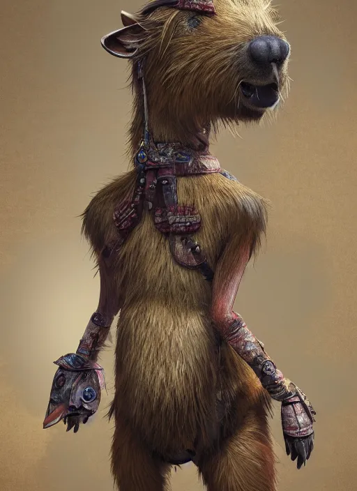 Image similar to detailed full body concept art illustration oil painting of an anthropomorphic capybara cook in full intricate clothing, biomutant, ultra detailed, digital art, octane render