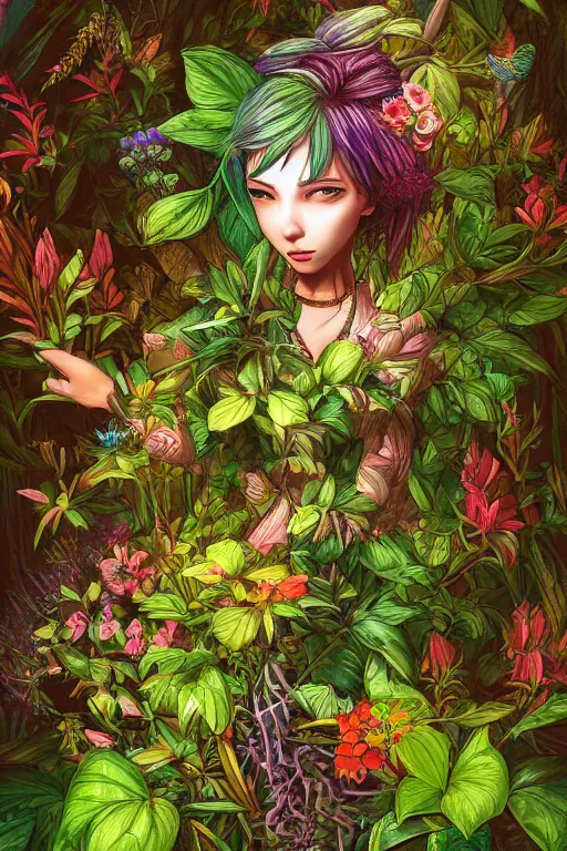 Image similar to book cover | plant fairy | digital painting | highly detailed | vivid colors | cinematic atmosphere | hyper detailed | yutaka kagaya