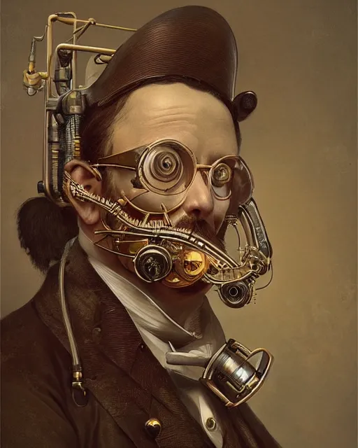 Prompt: amazing portrait of victorian man scientist, steampunk, highly detailed, intricate, ornate, symmetry, golden ratio, photorealistic, 8k, very sharp details, by rutkowski and stalenhag, modern sci-fi photo