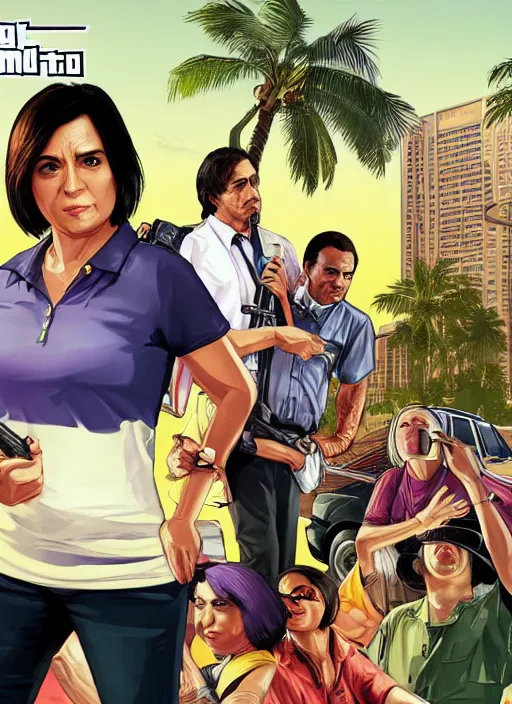 Image similar to leni robredo in gta v game box art by stephen bliss, detailed cover artwork, gta v, gta v loading screen