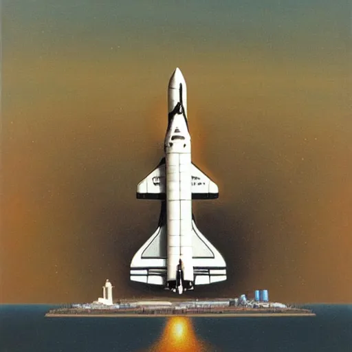 Image similar to ((((space shuttle launch))) painting by ((James Christensen))