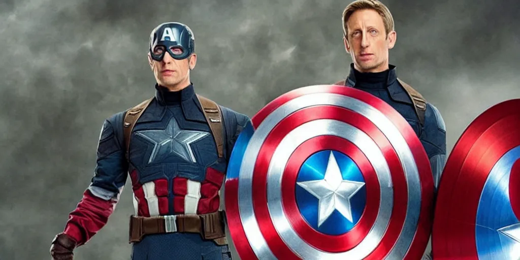 Image similar to “A still of Tony Hawk as Captain America in Marvel’s Avengers”