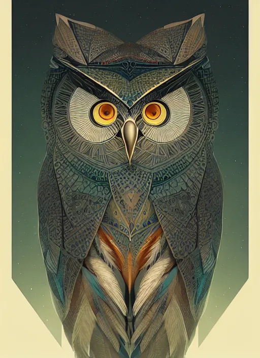 Image similar to portrait of a geometric owl, identical eyes, medium shot, illustration, full body made of white feathers, symmetrical, art stand, super detailed, cinematic lighting, and its detailed and intricate, gorgeous, by peter mohrbacher