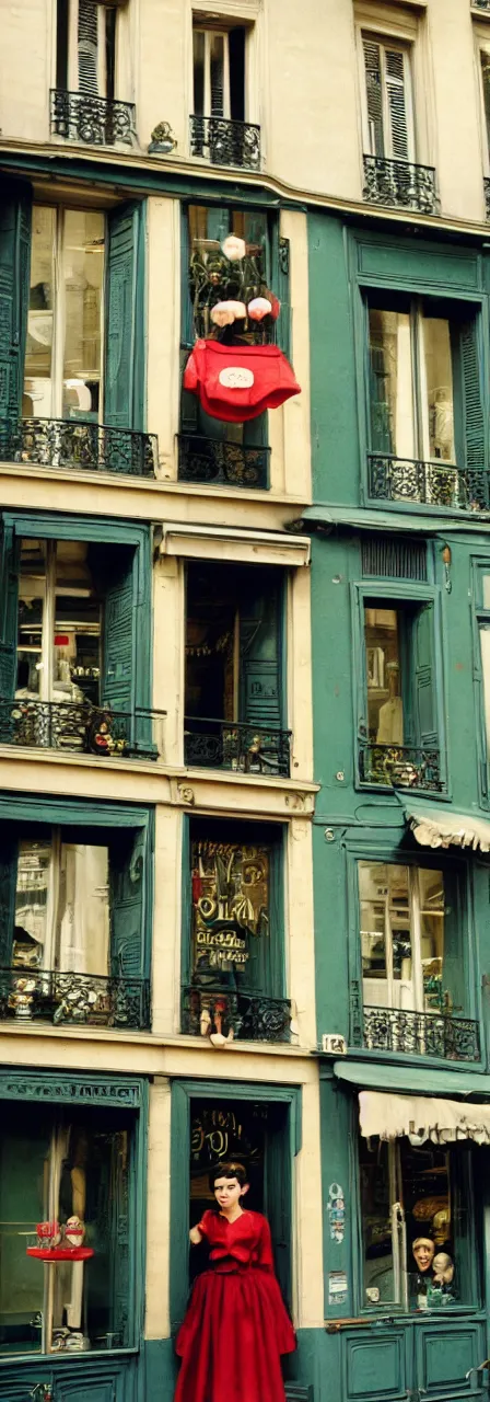 Prompt: Paris. 35mm film . Amelie color palette