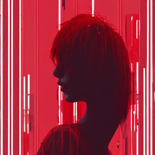 Image similar to pelham puppet surrounded by red curtains by Conrad Roset and Nicola Samuri, medium shot, rule of thirds, seductive look, beautiful, intricate, dystopian, sci-fi, extremely detailed, digital painting, artstation, concept art, smooth, sharp focus, intimidating lighting, incredible art, details visible, very dark ambiance