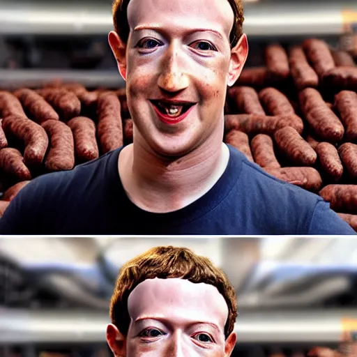 Image similar to mark zuckerberg made from sausages