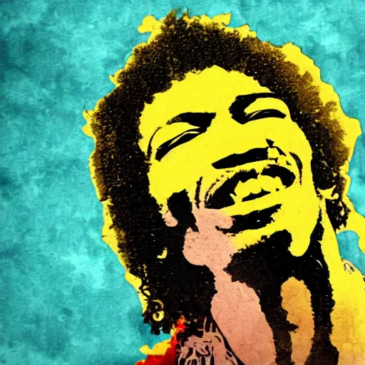 Prompt: grunge illustration of Jimi Hendrix