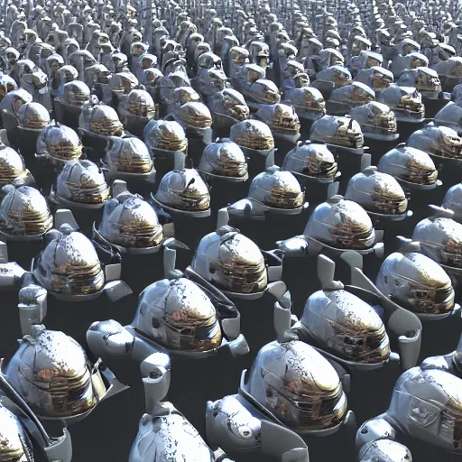 Prompt: army of army of metallic robots in desert, raytracing, 5 5 mm