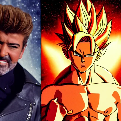 Image similar to george michael goes super saiyan during the last christmas music video