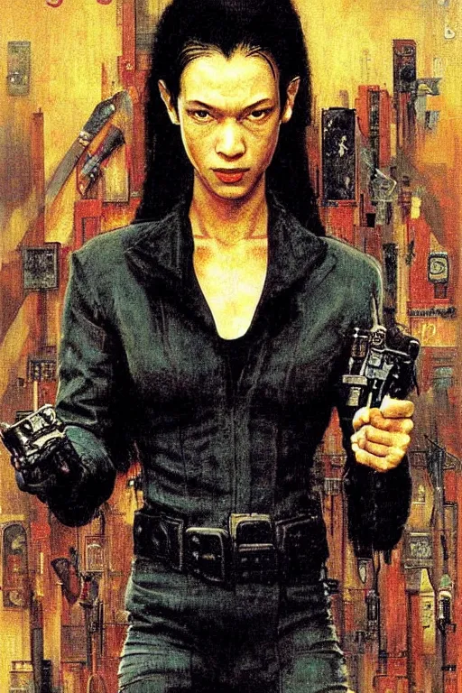 Image similar to Neo from Matrix painted by Norman Rockwell