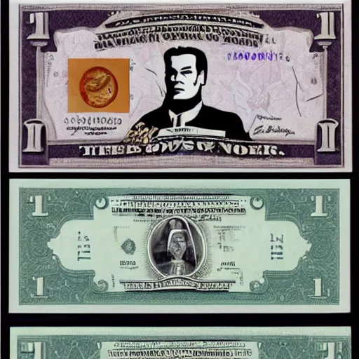 Image similar to Raul Julia's M. Bison, bison dollar notes