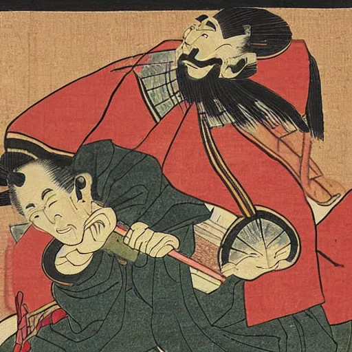 Image similar to 16th century Japanese illustration of the shogun on fire