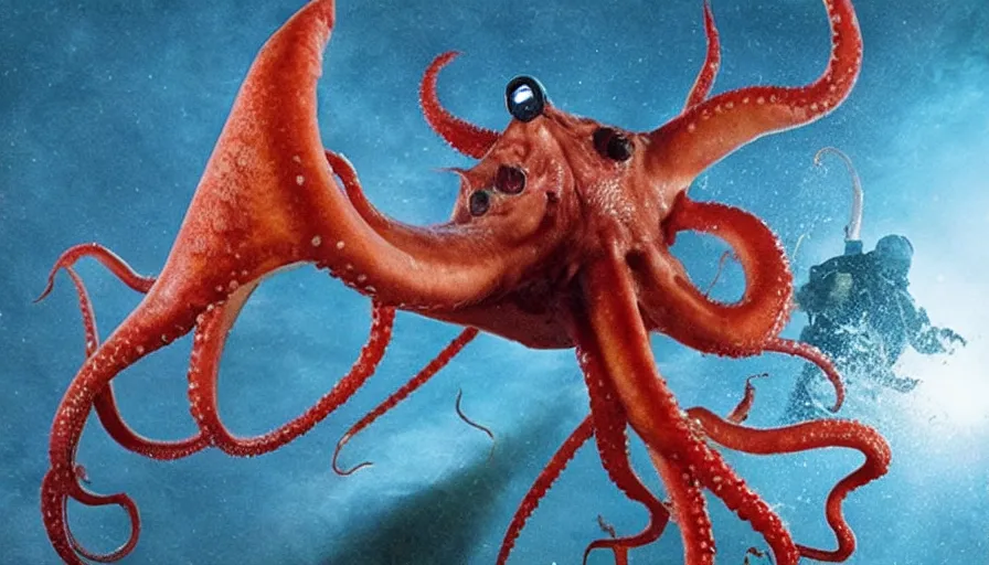 Prompt: big budget movie about giant mutant killer squid.