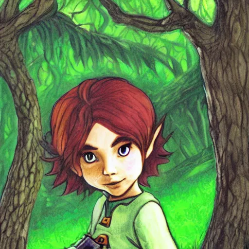 Image similar to illustration saria from ocarina of time in forest