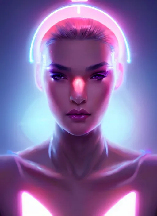 Prompt: portrait of female humanoid, intricate, elegant, cyberneon lights, highly detailed, digital painting, artstation, glamor pose, concept art, smooth, sharp focus, art by artgerm and greg rutkowski