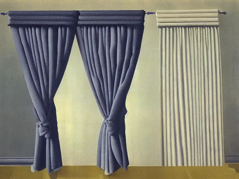 Image similar to clouds painted on curtains , painting by rene magritte, centered, high detail, high resolution