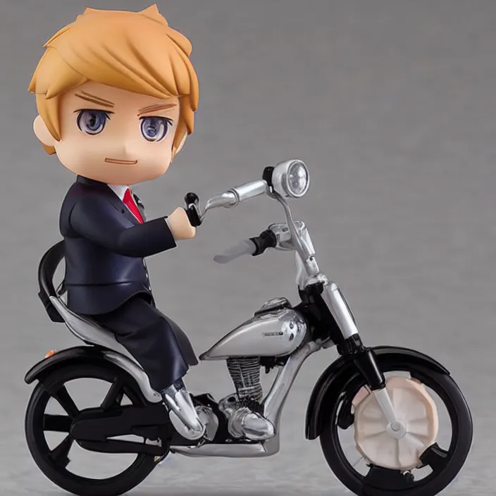 Image similar to donald trump, an anime nendoroid of donald trump riding a bike, figurine, detailed product photo